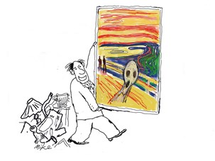 Illustrasjon av mann med maleriet Skrik